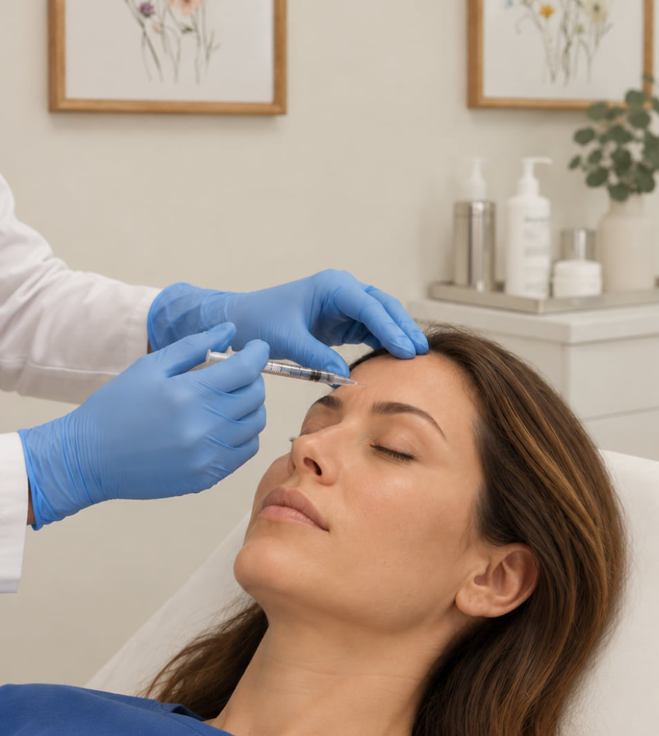 A clinician marking injection points on a patient’s face before treatment